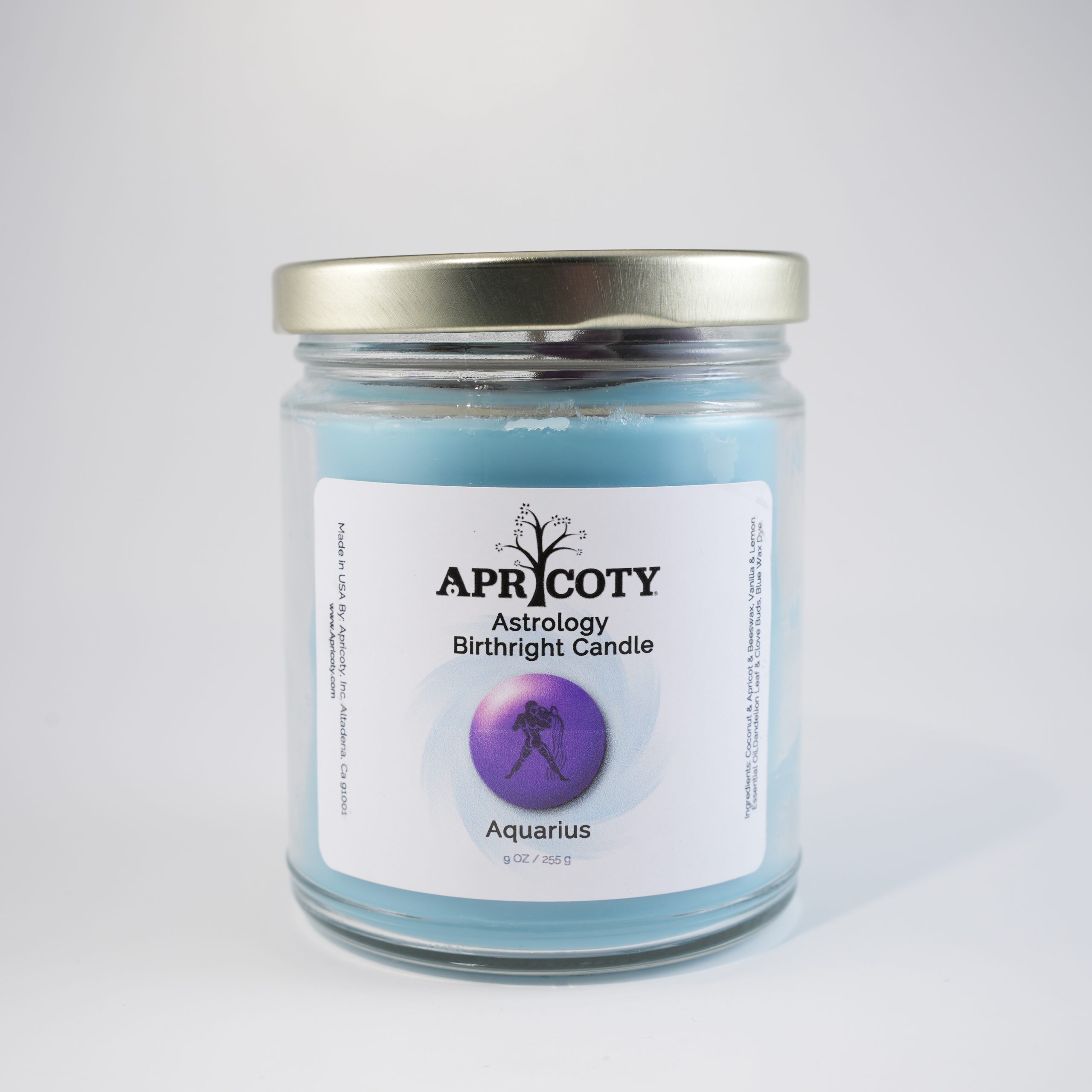 Apricoty Aquarius Astrology Candle - Vanilla & Lemon Essential Oil, Dandelion Leaf & Clove Buds - Decor, Aroma